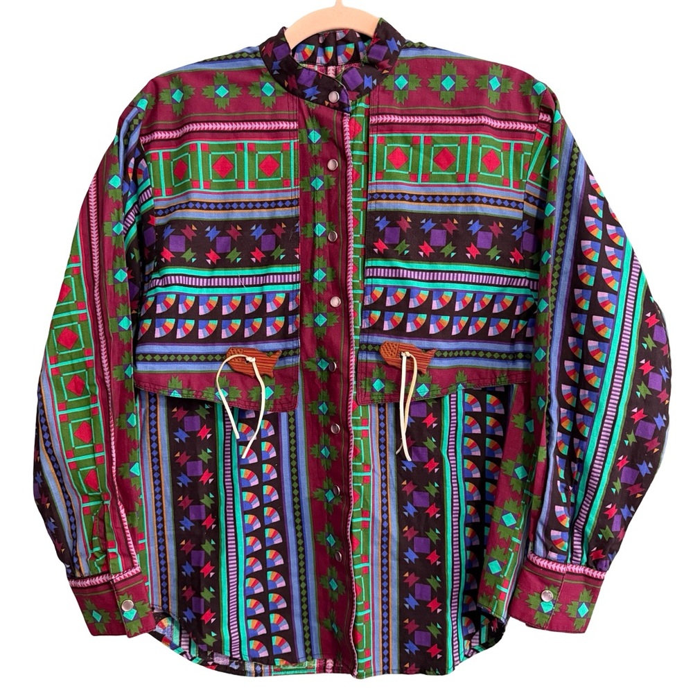 Handmade Southwestern Aztec print western pearl snap shirt - Picture 4 of 7